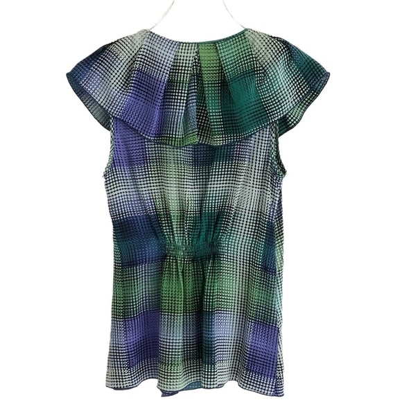 BCBGMAXAZRIA Silk Ruffled Blouse Blue Green XS - Picture 8 of 12